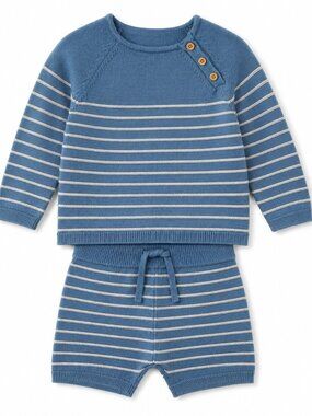 NWOT Cloud Island Toddler Boy 2 Piece Sweater Set 12 Months Blue Striped Knit